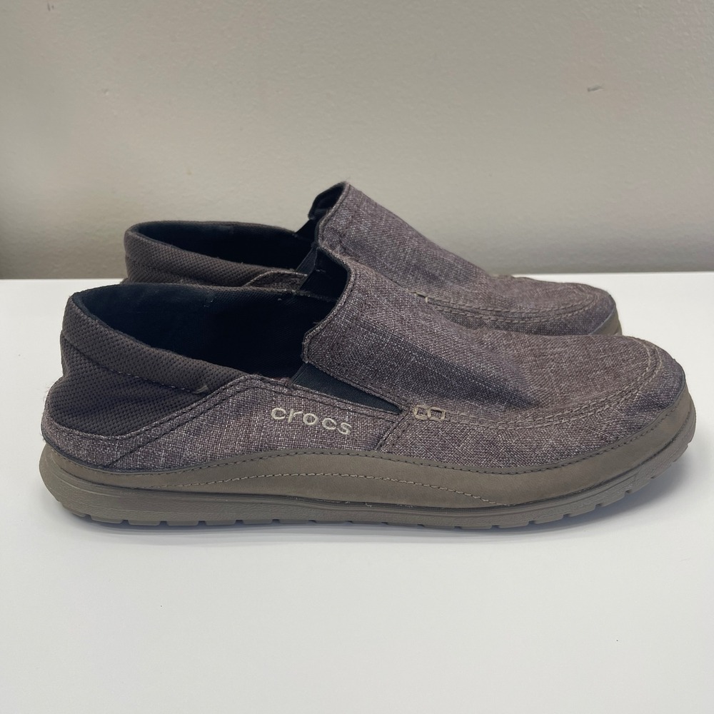 Crocs Santa Cruz Playa Slip On Loafers Mens 11 Brown Canvas Comfort Shoes 204835